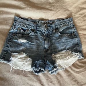 high rise distressed denim shorts